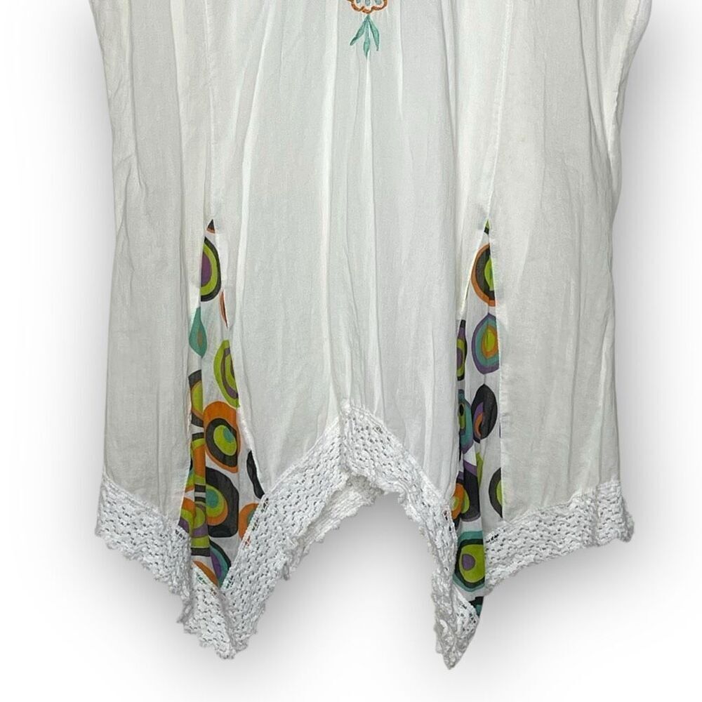 Siya White Colorful Floral Embroidered Cotton Blouse Tunic Top Women’s Large - Picture 4 of 11
